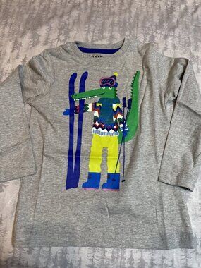 NWOT Mini Boden Gray Skiing Crocodile Long Sleeve Tee 4-5Y